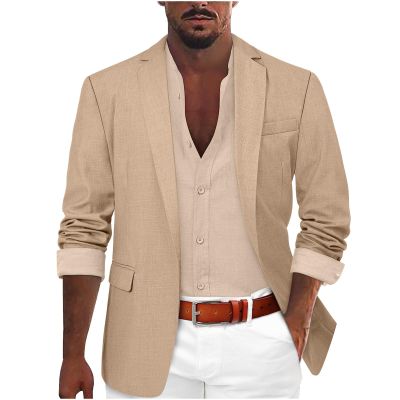xoxingysm Men's Sport Coat Lightweight Work Blazer Suit Long Sleeve Lapel Neck Plain Busniess Jacket for Men(Khaki,3X-Large)