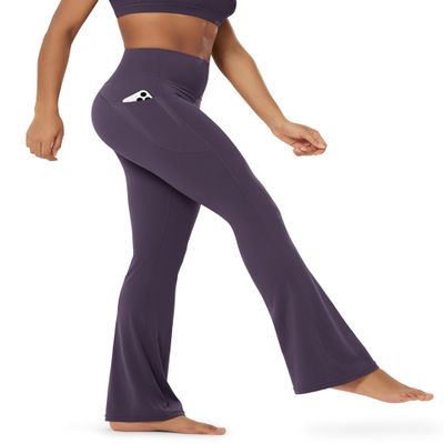 ODODOS Cloud Feeling Flared Pants with Pocket for Women High Waist Casual Bootcut Yoga Pants, 32" Inseam, Dark Purple, Medium
