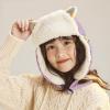 Kids Reflective Trapper Hat Girls Boys Cat Ear Winter Warm Fleece Earflap Cap Full Hood Hat Windproof Cycling Camping Running Ski Cap Hunting Hat Ushanka Russian Hat for 5-10 Yrs Purple view 4