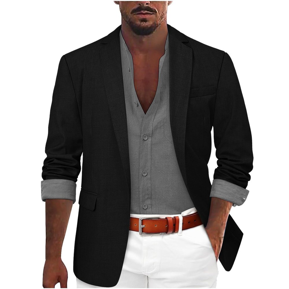 xoxingysm Men's Sport Coat Lightweight Work Blazer Suit Long Sleeve Lapel Neck Plain Busniess Jacket for Men(Black,X-Large)
