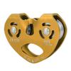 JEOZBM Zip Line Pulley, 25KN Aluminium Alloy Speed Double Pulley, Heavy Duty Climbing Pulleys Trolley Pulley, Safety Equipment for Hauling Rigging (10cm-Gold)