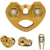 JEOZBM Zip Line Pulley, 25KN Aluminium Alloy Speed Double Pulley, Heavy Duty Climbing Pulleys Trolley Pulley, Safety Equipment for Hauling Rigging (10cm-Gold) view 2