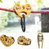 JEOZBM Zip Line Pulley, 25KN Aluminium Alloy Speed Double Pulley, Heavy Duty Climbing Pulleys Trolley Pulley, Safety Equipment for Hauling Rigging (10cm-Gold) view 3