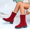 Dsisskai Womens Winter Snow Boots with Warm Lining Fashion Comfortable Chunky Block Heel Suede Mid Calf Boots Lightweight Non Slip Slip On Boots (Red, 7.5) view 3