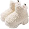 Women's Plush Platform Boots Simple Fluffy Warm Fleece High Top Winter Snow Boots with Arch Support EVA Sole Indoor Outdoor Fabric Flat Slippers(White,5-5.5) view 1