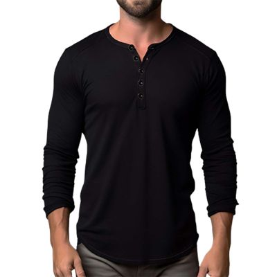 Buddhi Mens Long Sleeve Henley Shirts Slim Fit Lightweight Fashion Casual Shirts Button Cotton T-Shirts Thermal Underwear Henley Top Casual Slim Fit Lightweight Tee Fall Winter Warm Basic Tops