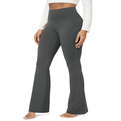 ODODOS Cloud Feeling Flared Yoga Pants with Back Pocket for Women, High Waist Casual Bootleg Lounge Pants, 30" Inseam, Charcoal, XX-Large