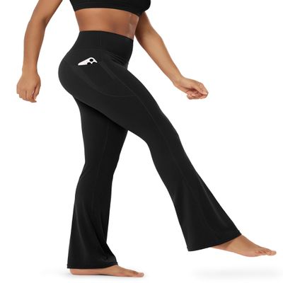 ODODOS Cloud Feeling Flared Pants with Pocket for Women High Waist Casual Bootcut Yoga Pants, 32" Inseam, Black, Small