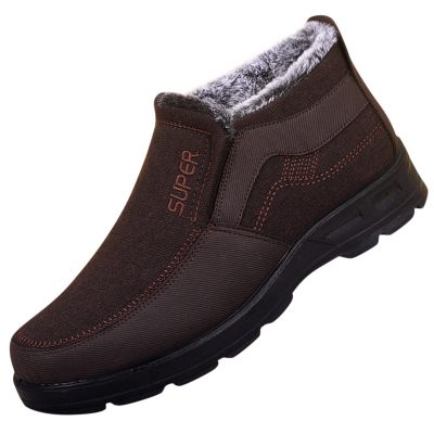 Dsisskai Mens Warm Fur Lined Winter Snow Boots Slip On Ankle Boots Non Slip Outdoor Booties Comfortable Walking Shoes for Men (13-A, 11)