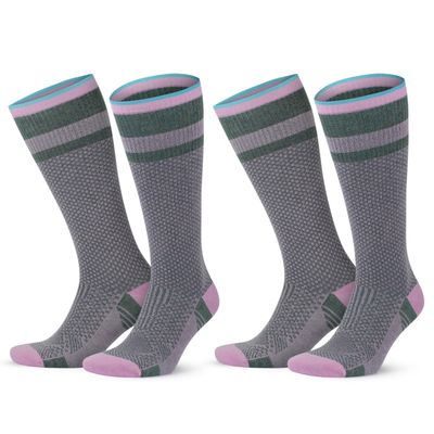 GoWith Unisex Knee High Compression Socks, 15-20 mmHg Rayon Made From Bamboo Socks, Breathable Travel Socks for Men & Women, Pink, Large, 2 Pair Mod: 3596