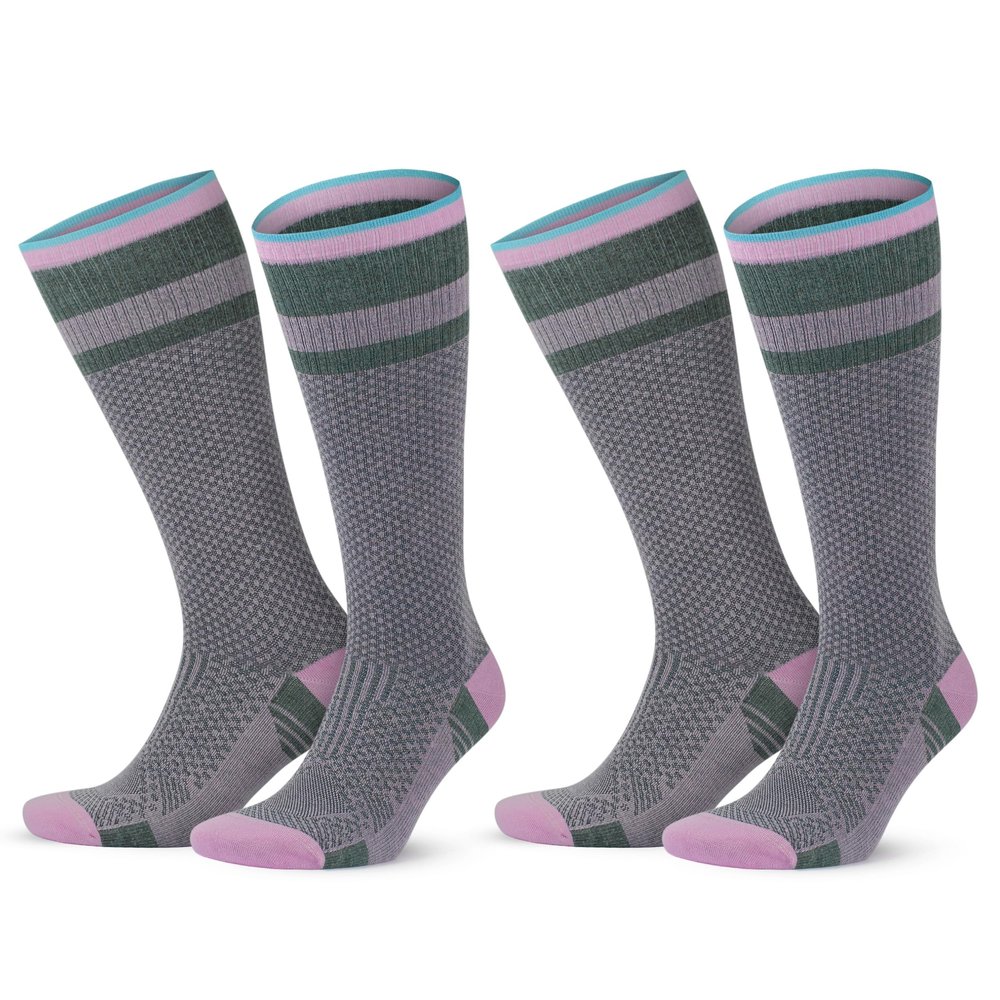 GoWith Unisex Knee High Compression Socks, 15-20 mmHg Rayon Made From Bamboo Socks, Breathable Travel Socks for Men & Women, Pink, Large, 2 Pair Mod: 3596