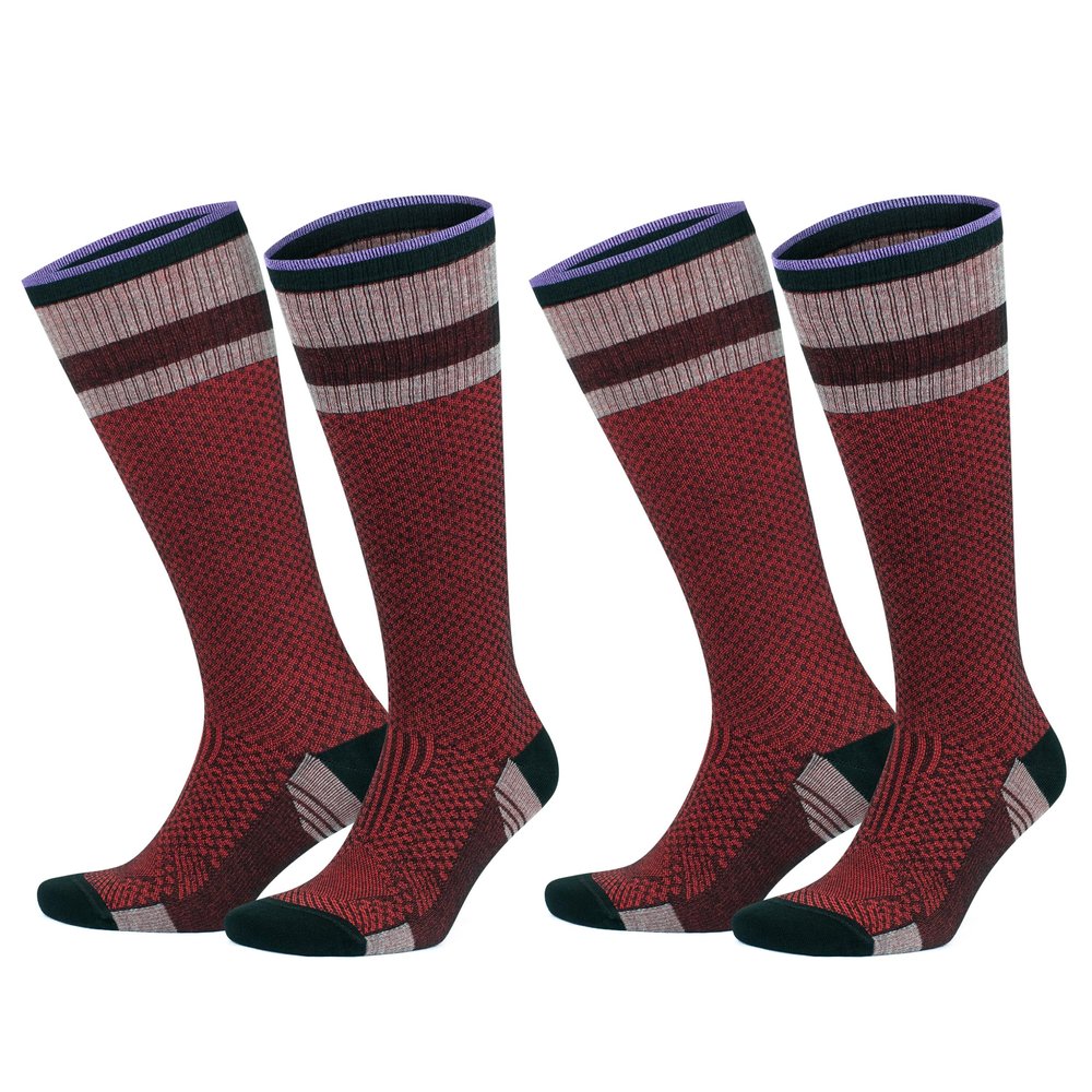 GoWith Unisex Knee High Compression Socks, 15-20 mmHg Rayon Made From Bamboo Socks, Breathable Travel Socks for Men & Women, Black-Red, Small, 2 Pair Mod: 3596