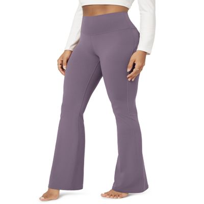 ODODOS Cloud Feeling Flared Yoga Pants with Back Pocket for Women, High Waist Casual Bootleg Lounge Pants, 32" Inseam, Ash Violet, X-Large