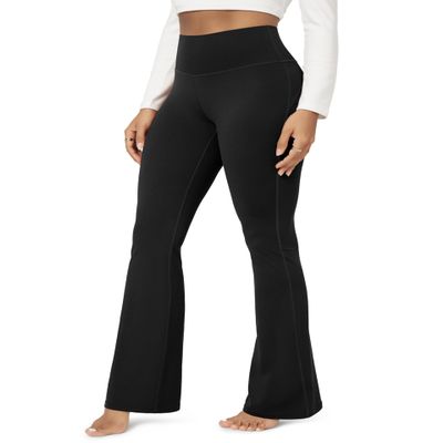 ODODOS Cloud Feeling Flared Yoga Pants with Back Pocket for Women, High Waist Casual Bootleg Lounge Pants, 32" Inseam, Black, Medium