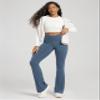 ODODOS Women's Crossover Flared Yoga Pants Cloud Feeling Soft High Waist Bootcut Leggings with Back Pocket - 32" Inseam, Ink Blue, Large view 3