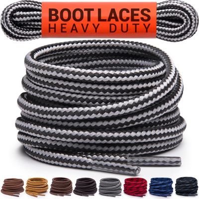 Miscly Round Boot Laces [1 Pair] Heavy Duty and Durable Shoelaces for Boots, Work Boots & Hiking Shoes (Grey/Black, 63 inches (160 cm))