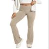 ODODOS Women's Crossover Flared Yoga Pants Cloud Feeling Soft High Waist Bootcut Leggings with Back Pocket - 30" Inseam, Shaker Beige, Medium view 1