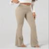 ODODOS Women's Crossover Flared Yoga Pants Cloud Feeling Soft High Waist Bootcut Leggings with Back Pocket - 30" Inseam, Shaker Beige, Medium view 2