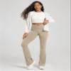 ODODOS Women's Crossover Flared Yoga Pants Cloud Feeling Soft High Waist Bootcut Leggings with Back Pocket - 30" Inseam, Shaker Beige, Medium view 3