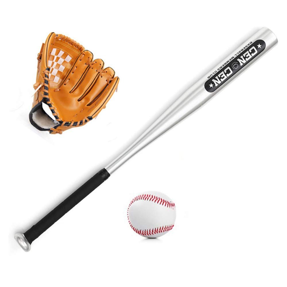Baseball Set - 25in Aluminum Alloy Bat, 10.5in PVC Glove, Ball - Kit for Youth