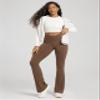ODODOS Women's Crossover Flared Yoga Pants Cloud Feeling Soft High Waist Bootcut Leggings with Back Pocket - 32" Inseam, Brunette, Medium view 3