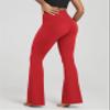 ODODOS Women's Crossover Flared Yoga Pants Cloud Feeling Soft High Waist Bootcut Leggings with Back Pocket - 30" Inseam, Red, Large view 3