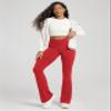 ODODOS Women's Crossover Flared Yoga Pants Cloud Feeling Soft High Waist Bootcut Leggings with Back Pocket - 30" Inseam, Red, Large view 4