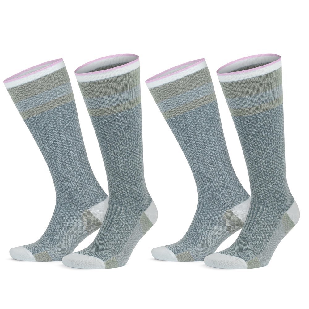 GoWith Unisex Knee High Compression Socks, 15-20 mmHg Rayon Made From Bamboo Socks, Breathable Travel Socks for Men & Women, White, Large, 2 Pair Mod: 3596
