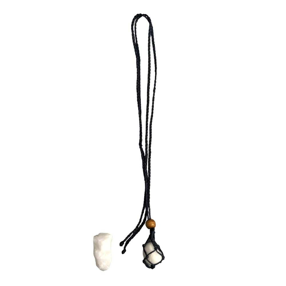 VIE Dark Blue Macrame Necklace, White Agate Tumbled, with White Agate Rough Cut