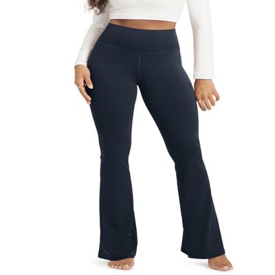ODODOS Cloud Feeling Flared Yoga Pants with Back Pocket for Women, High Waist Casual Bootleg Lounge Pants, 32" Inseam, Deep Navy, X-Small