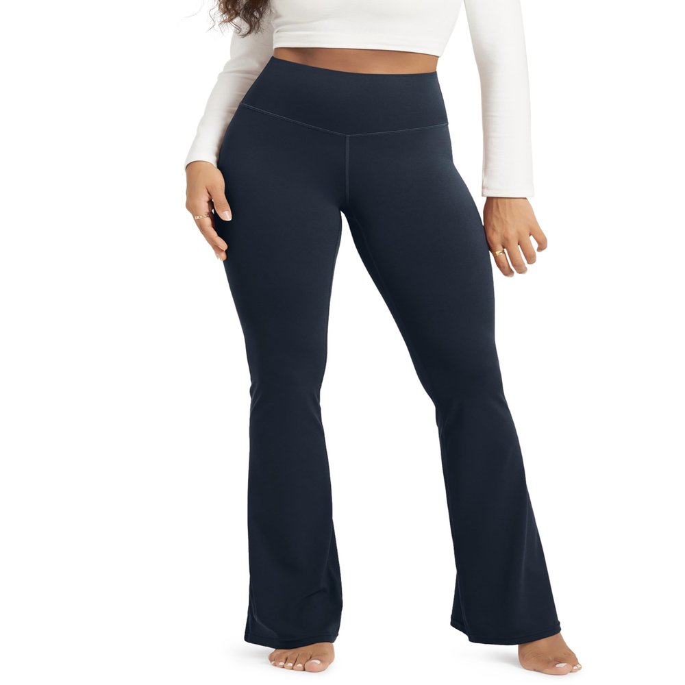 ODODOS Cloud Feeling Flared Yoga Pants with Back Pocket for Women, High Waist Casual Bootleg Lounge Pants, 32" Inseam, Deep Navy, X-Small