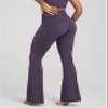 ODODOS Women's Crossover Flared Yoga Pants Cloud Feeling Soft High Waist Bootcut Leggings with Back Pocket - 32" Inseam, Dark Purple, Medium view 4