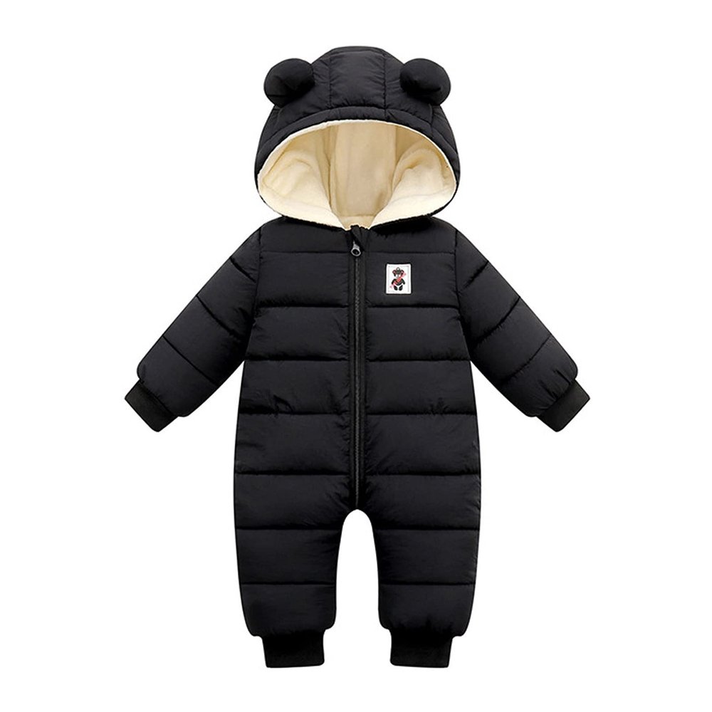KAGAYD Infant Toddler Snowsuit Cute Baby Bear Suit Newborn Winter Coat Warm Hooded Jumpsuit for Boys (Black, 12-18 Months)