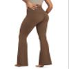 ODODOS Women's Crossover Flared Yoga Pants Cloud Feeling Soft High Waist Bootcut Leggings with Back Pocket - 30" Inseam, Brunette, Small view 1