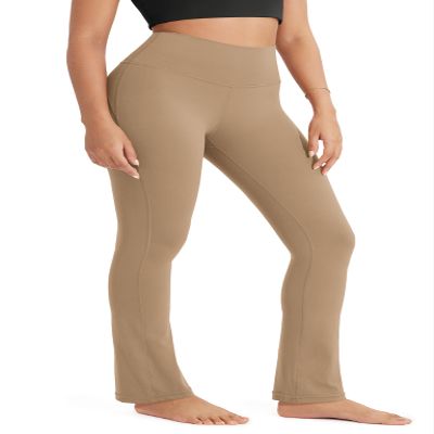 ODODOS Cloud Feeling Straight Leg Pants with Back Pocket for Women, High Waist Casual Lounge Yoga Pants, 28" Inseam, Light Brown, Small