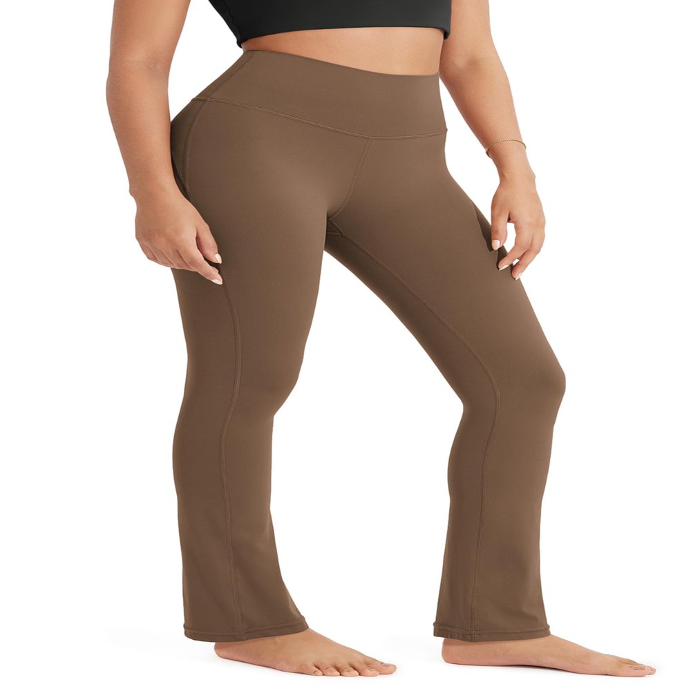 ODODOS Cloud Feeling Straight Leg Pants with Back Pocket for Women, High Waist Casual Lounge Yoga Pants, 30" Inseam, Brunette, Large