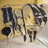 Driving Harness for a Double Horse Cart in Black Patent Nylon with Fur Padding and Shiny Rhinestone Decorations on Browband and Noseband (Full) view 2