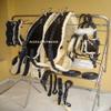 Driving Harness for a Double Horse Cart in Black Patent Nylon with Fur Padding and Shiny Rhinestone Decorations on Browband and Noseband (Full) view 4