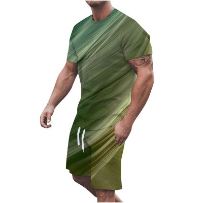 fall outfits Mens Short Sets 2 Piece Outfits Causal Gradient Color Tracksuit Sweatshirt and Drawstring Shorts Set for Men 2023 workout men Green 4X