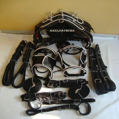 Double Horsecart | Black Nylon Double Horse Cart Driving Harness | Patent Nylon Harness with White Piping (Cob)