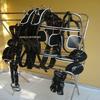 Double Horsecart | Black Nylon Double Horse Cart Driving Harness | Patent Nylon Harness with White Piping (Cob) view 2