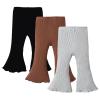 SOBOWO Toddler Baby Girl Flare Pants 3 Pack Solid Ribbed Ruffle Bell Bottoms Pants Fall Outfits(Black/Caramel/Gray, 9-12 Months) view 1