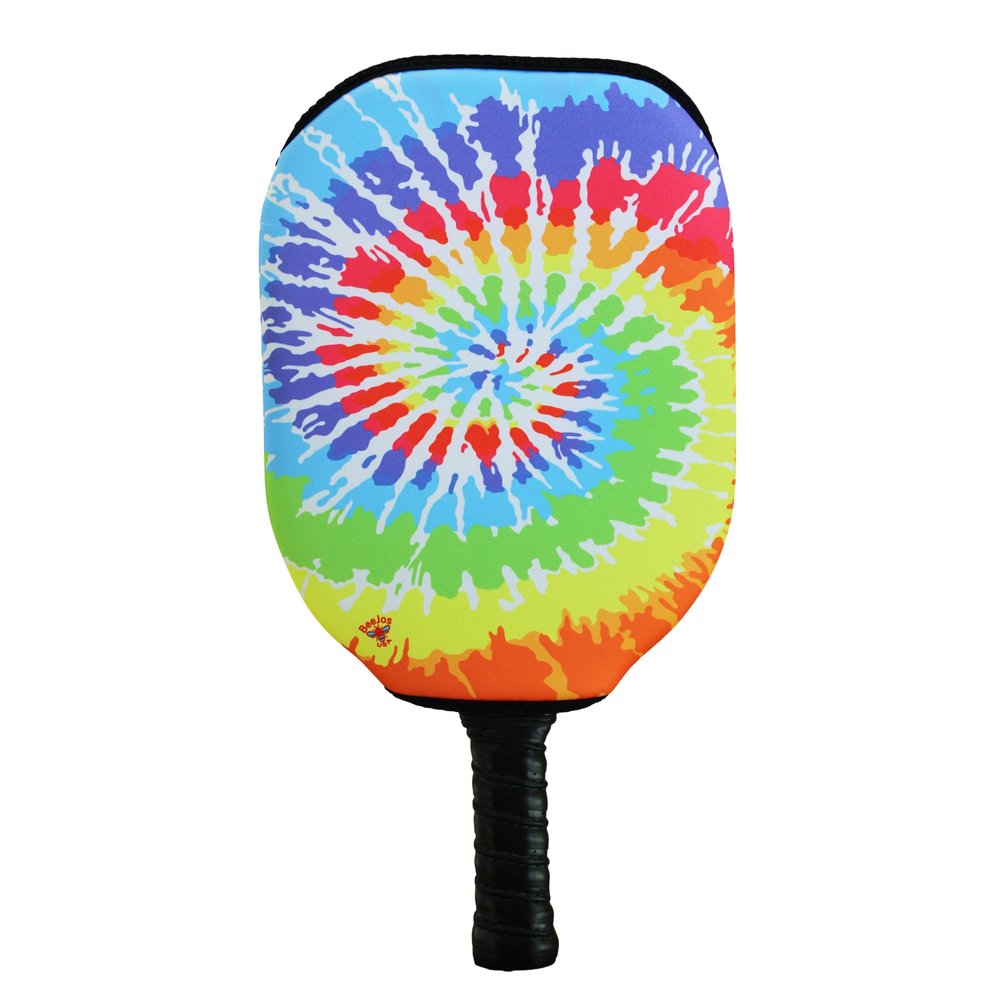 BeeJos Spirl Tie-Dye: Premium Slip-On Pickleball Paddle Cover-Fits Standard Size Paddles-Zipperless (Paddle not Included) Handmade in USA (Rainbow)