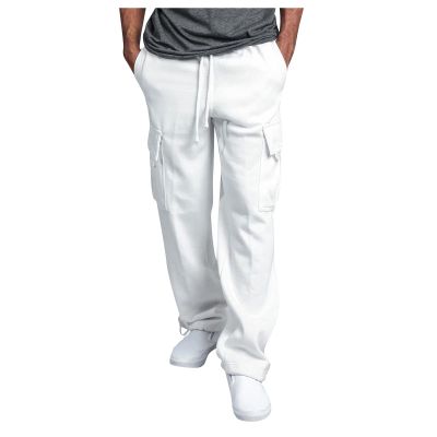 Men's Golf Pants, Overalls Drawstring Multi Pocket Casual Pants Hiking Cotton Twill Pants Sweat for Mens Cargo Pants Camo Men Tactical Pants Relaxed Fit Baggy Pants Gothic (XL, White)