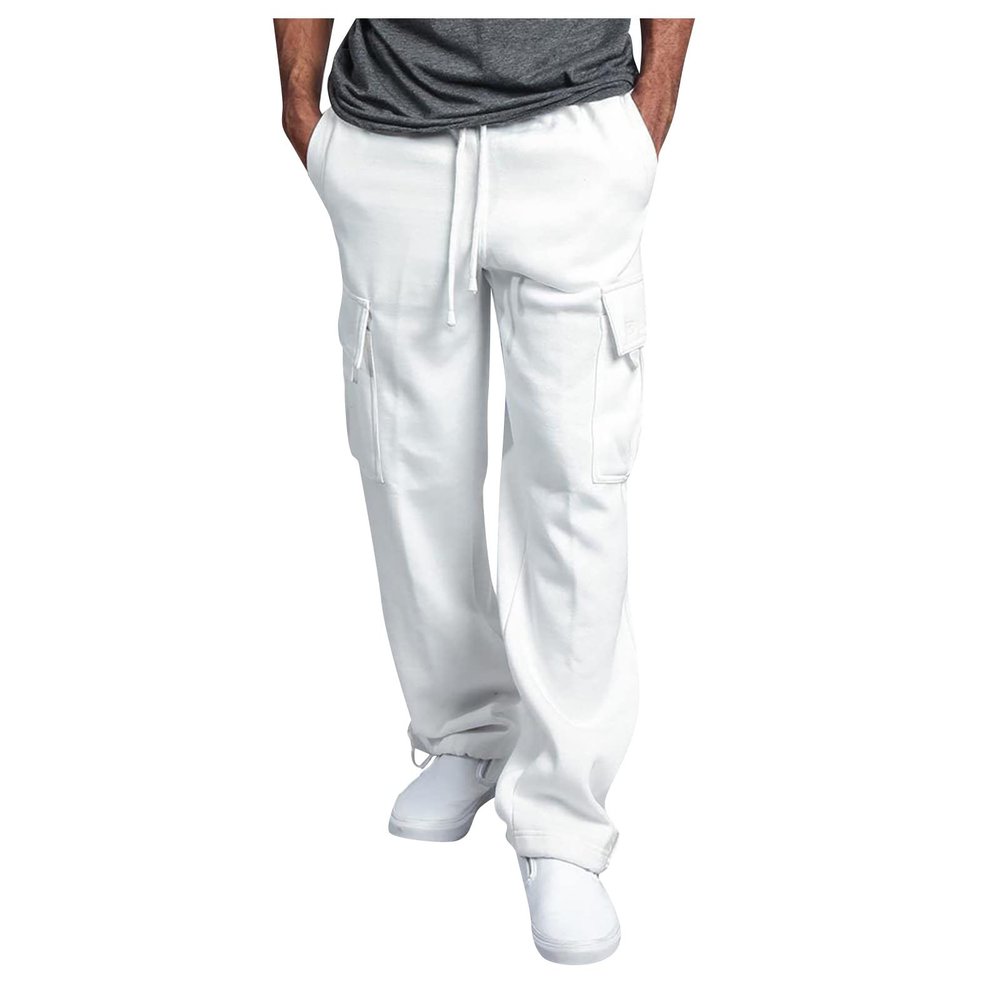 Men's Golf Pants, Overalls Drawstring Multi Pocket Casual Pants Hiking Cotton Twill Pants Sweat for Mens Cargo Pants Camo Men Tactical Pants Relaxed Fit Baggy Pants Gothic (XL, White)