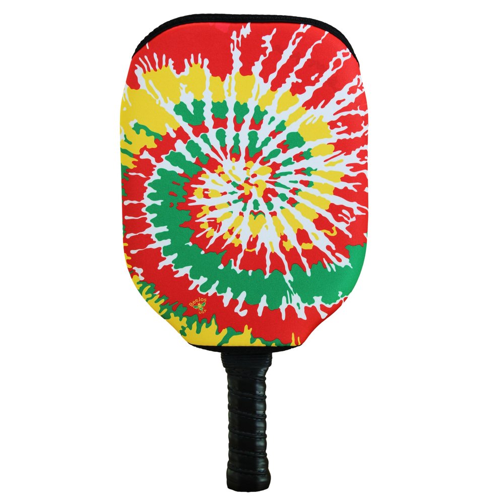BeeJos Spirl Tie-Dye: Premium Slip-On Pickleball Paddle Cover-Fits Standard Size Paddles-Zipperless (Paddle not Included) Handmade in USA (Rasta)
