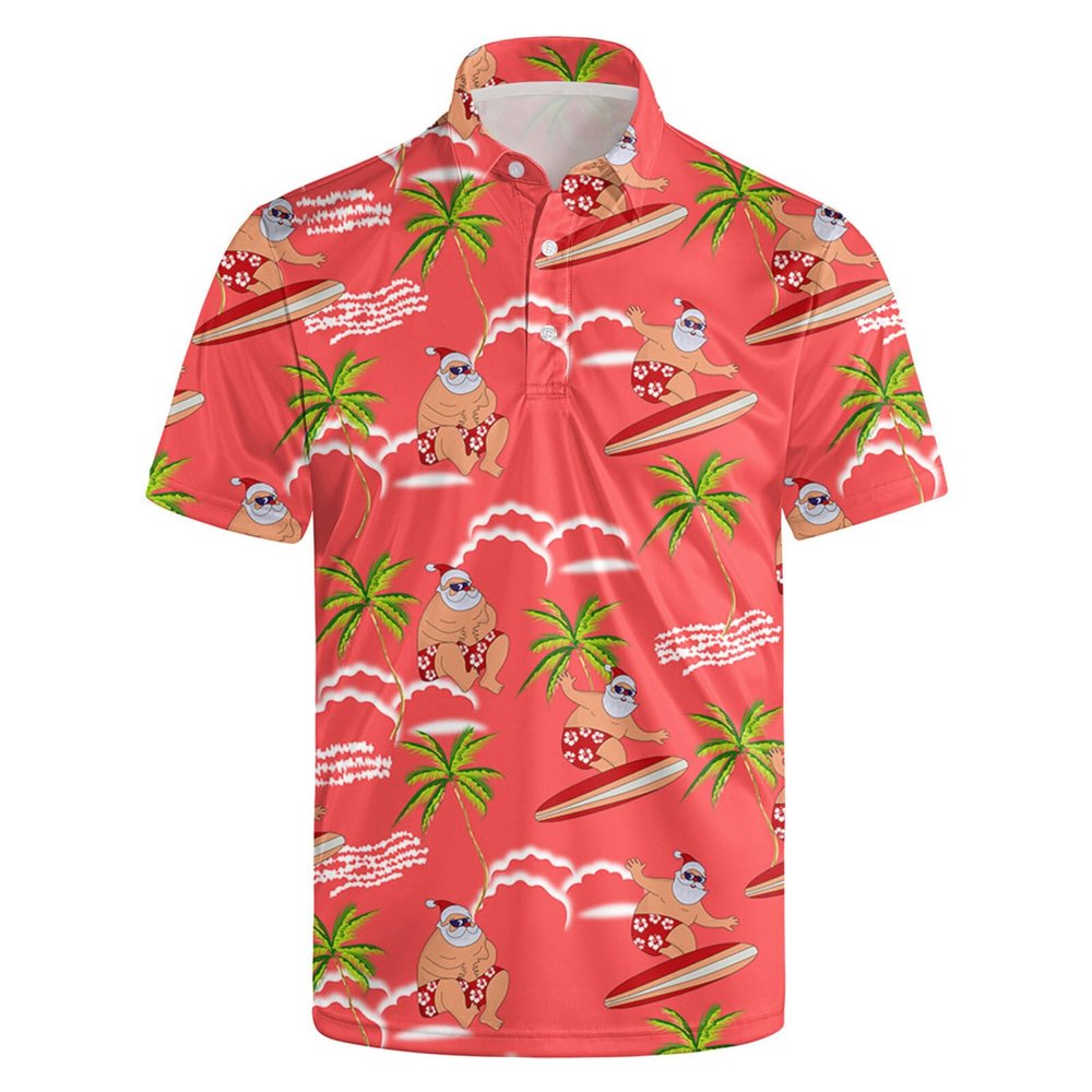 Golf Shirts for Men Dry Fit Classic Santa Claus Short Sleeve Casual Outfit Polo Shirt XL