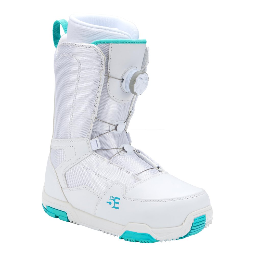 5th Element Lace Up and Dial Snowboard Boots for Women-Compatible with Strap Snowboard Bindings with Waterproof Liners-All Mountain Snowboarding Womens Sizes (ATOP DIAL-White/Teal 25, 9.0)
