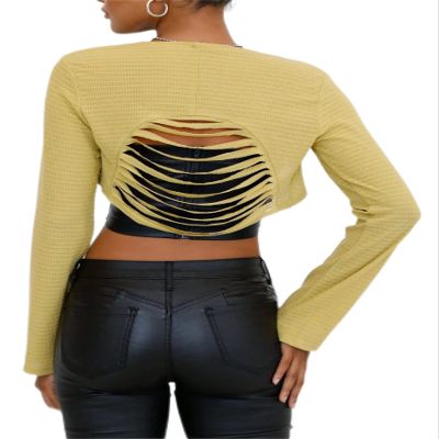 women's jacket Solid Ripped Crop Bolero jacket for women (Color : Yellow, Size : X-Small)