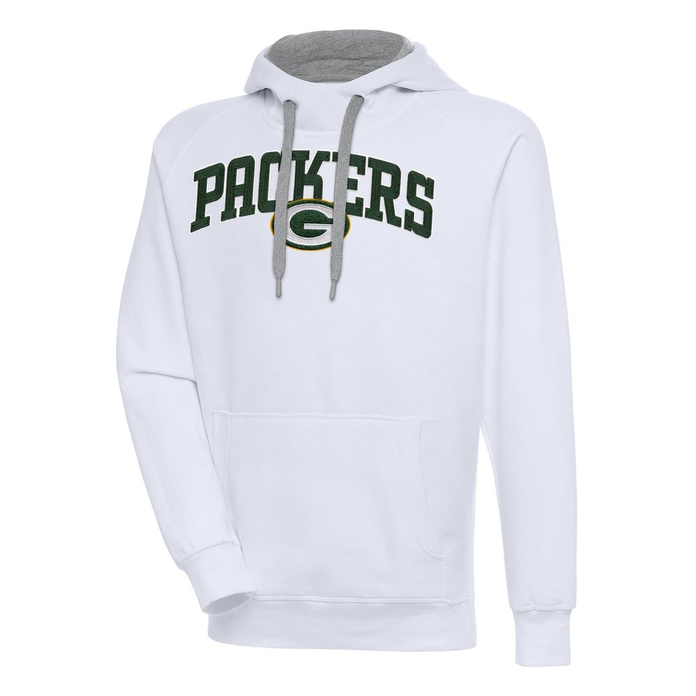 Antigua Men's White Green Bay Packers Victory Pullover Hoodie